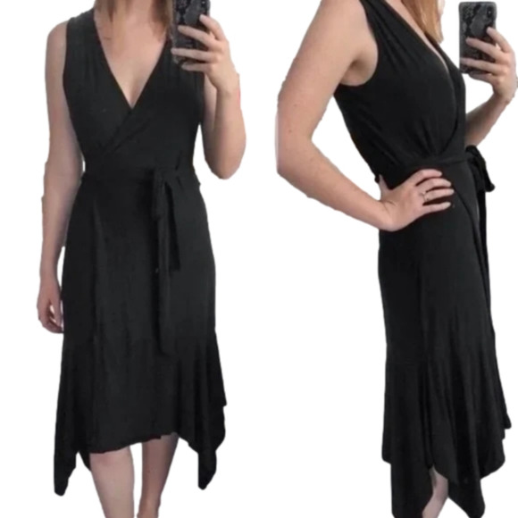 Athleta‎ Windward Wrap Dress Midi Flowy Black Stretchy Jersey Knit Size small - Picture 7 of 8